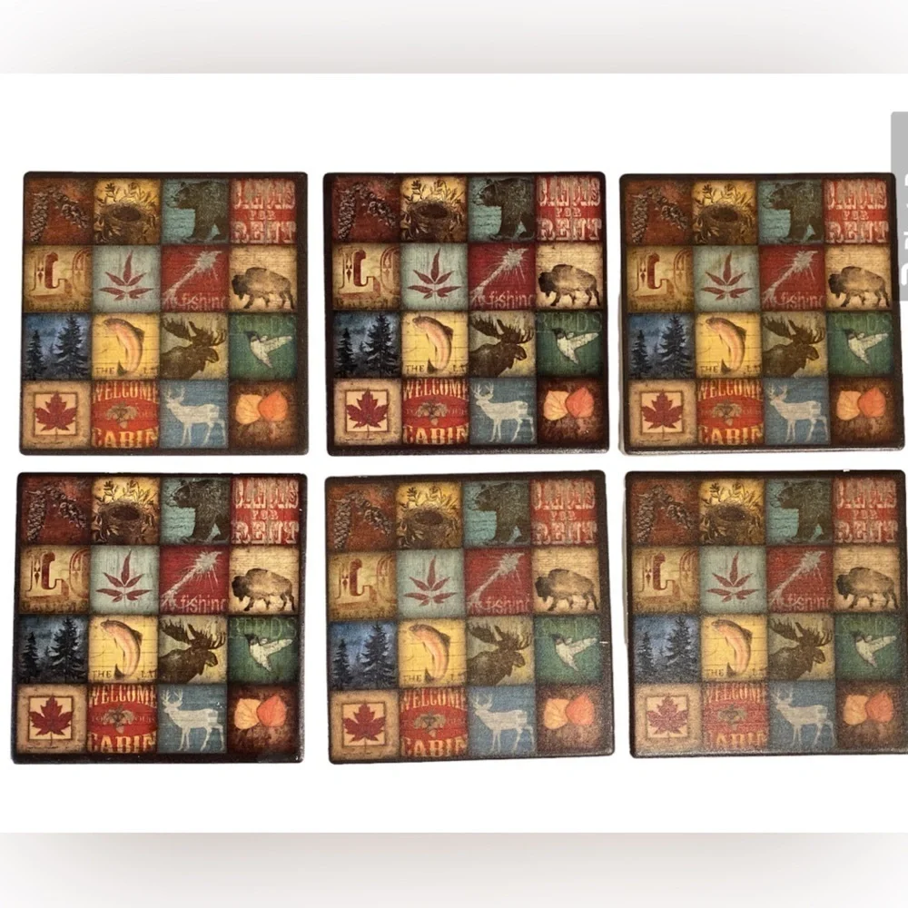 Lodge 16 Patch coasters by Stephanie Marrott ceramic tiles with cork backing #16